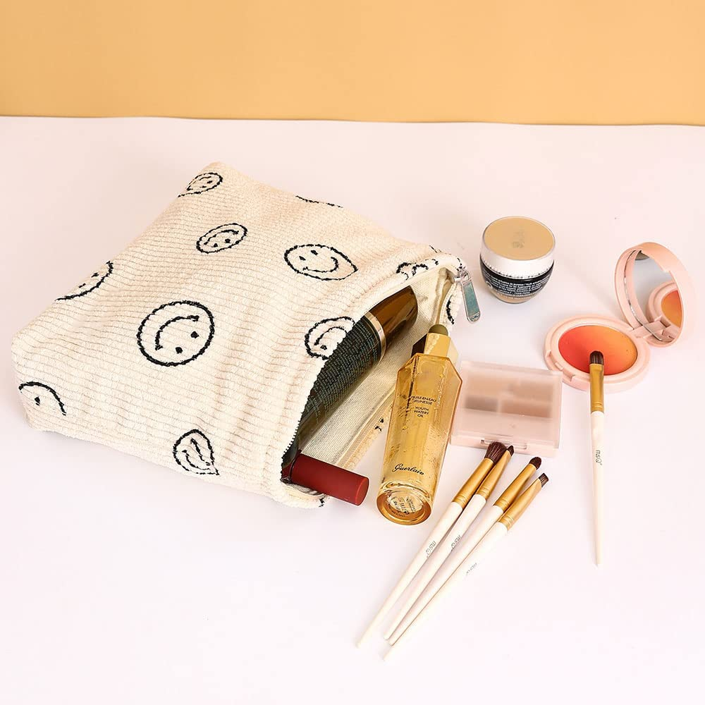 Smiley Face Makeup Bag Cosmetic Bag for Women,Large Capacity Canvas
