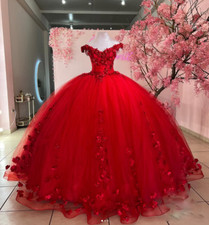 Princess Red Quinceanera Dresses Beaded Off the Shoulder Sweet 15 16 Ball Gowns