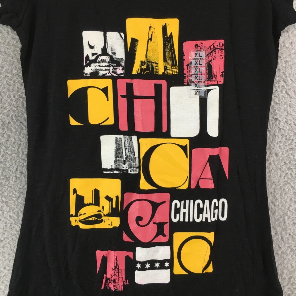Bye Bye Chicago City Graphic Tee Tshirt Womens XL Black Cap Sleeves Printed - Image 3 of 4