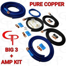 1/0 Big 3 Upgrade  Amp Wiring install kit Pure Copper GP Car Audio Blue  Black