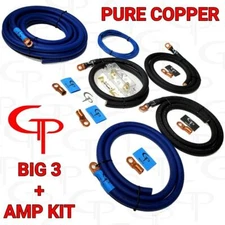 1/0 Big 3 Upgrade + Amp Wiring install kit Pure Copper GP Car Audio Blue & Black