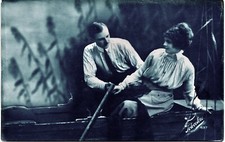 RPPC BlueTint Cyanotype Romantic Couple Boat 1923 FotoclereStudio Italy WOB N388