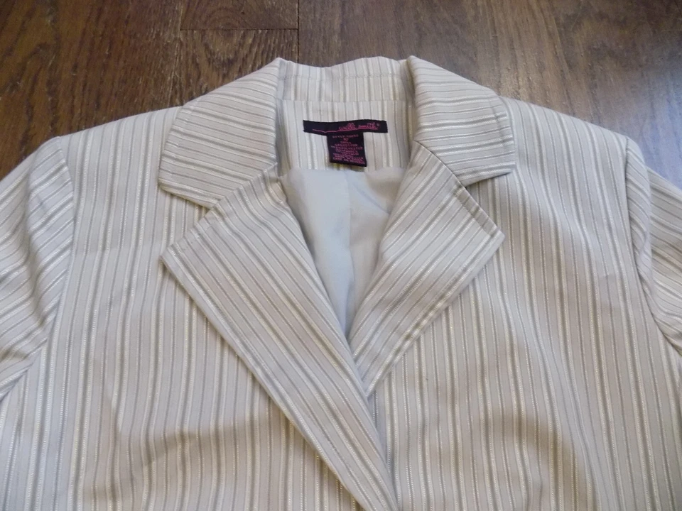 Blazer Willi Smith Beige Rayas Metálico Dorado Elastizado Blazer Talla 10 Elegante Nuevo Foto 2 de 4