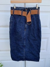 Vtg Chic Denim Belted Skirt Junior Size 11 Blue USA Made NOS BA