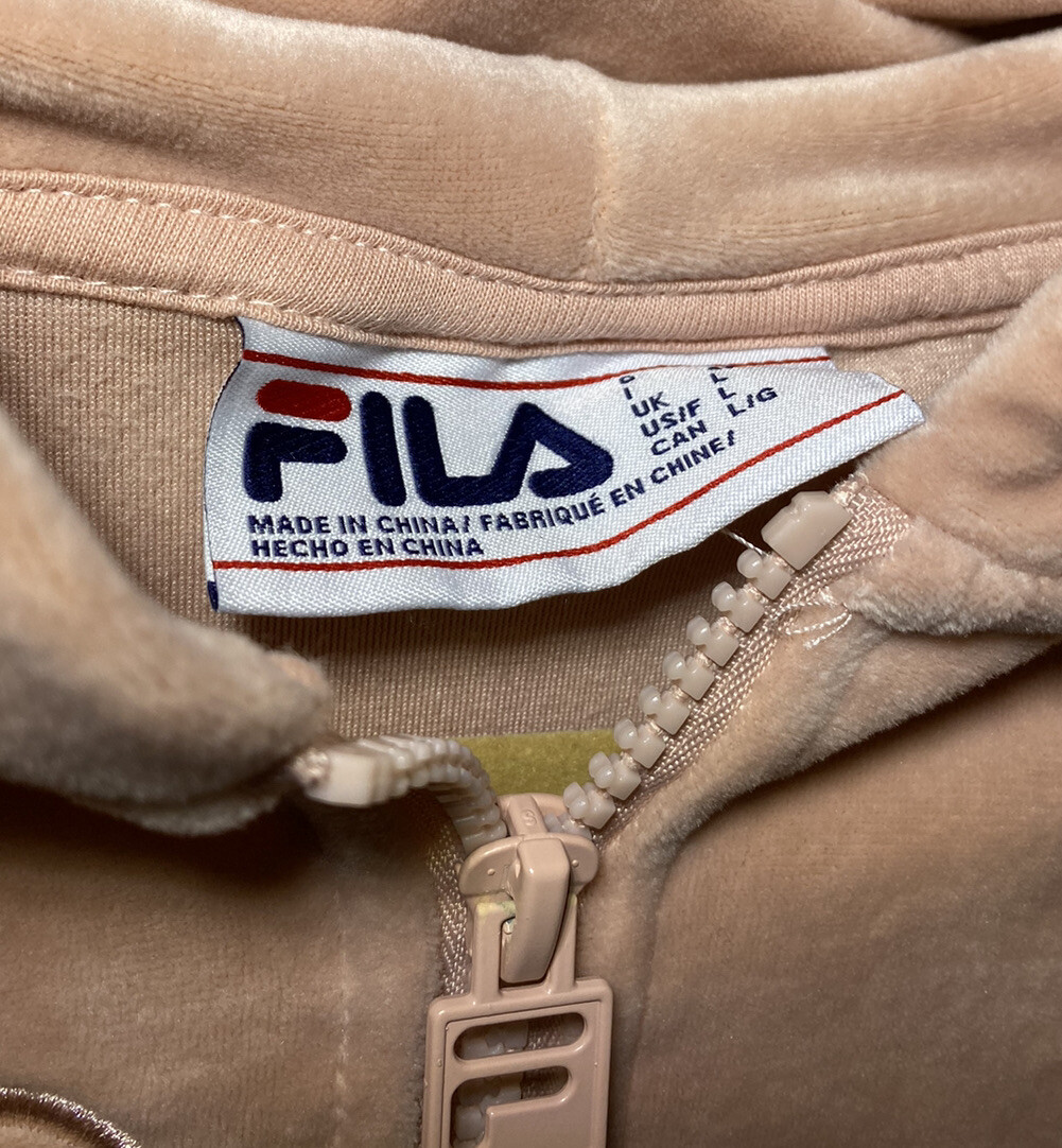 Felpa FILA rosa mezza zip velluto velluto felpa con cappuccio donna taglia large tuta top