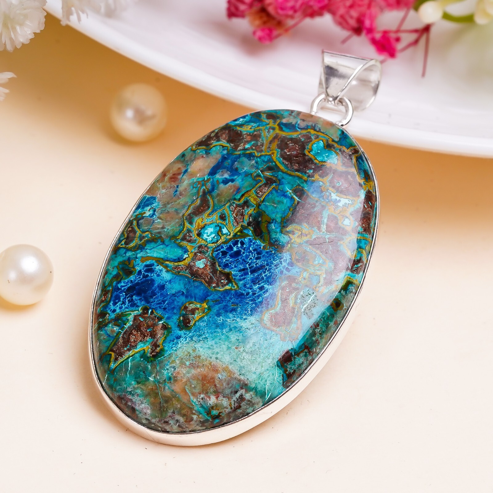 Ciondolo Con Pietra Preziosa Shattuckite, Gioielli In Argento Sterling - Foto 6