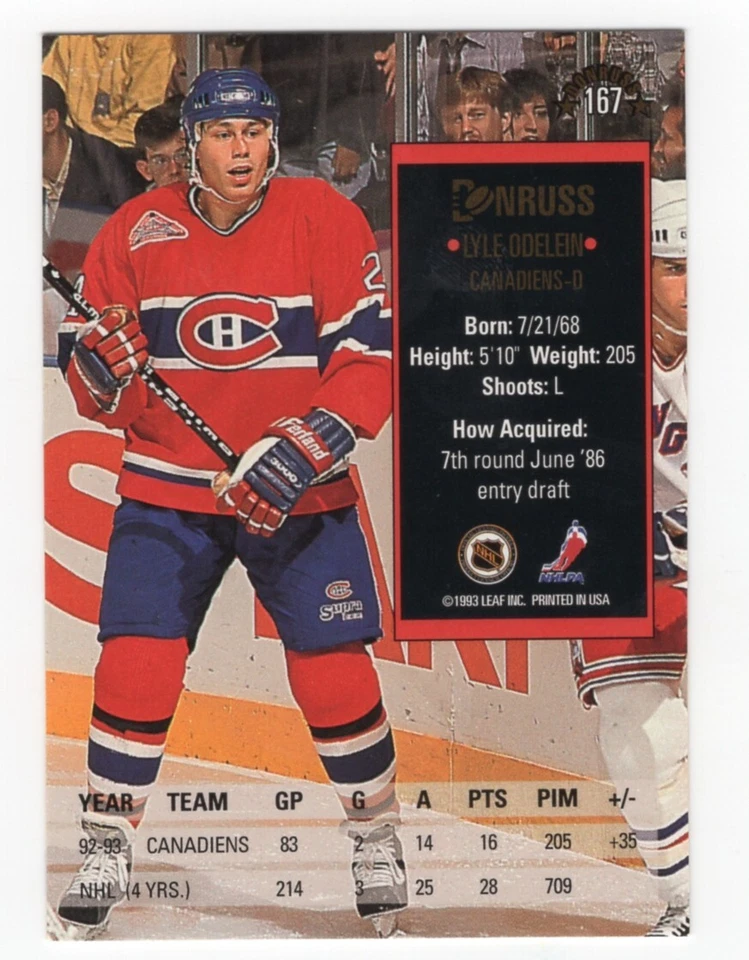 1993-94 Donruss #167 Lyle Odelein, Montreal Canadiens - Image 2 of 2