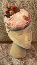 Handmade Fall Fascinator, vintage scarf, felted acorns, upcycle leather one size