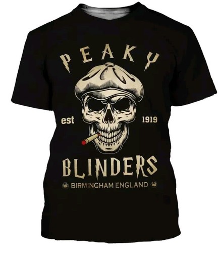 Black Peaky Blinders Smoking Skull T-Shirt Size L Chest 44" Brand New Bagged - Picture 2 of 6