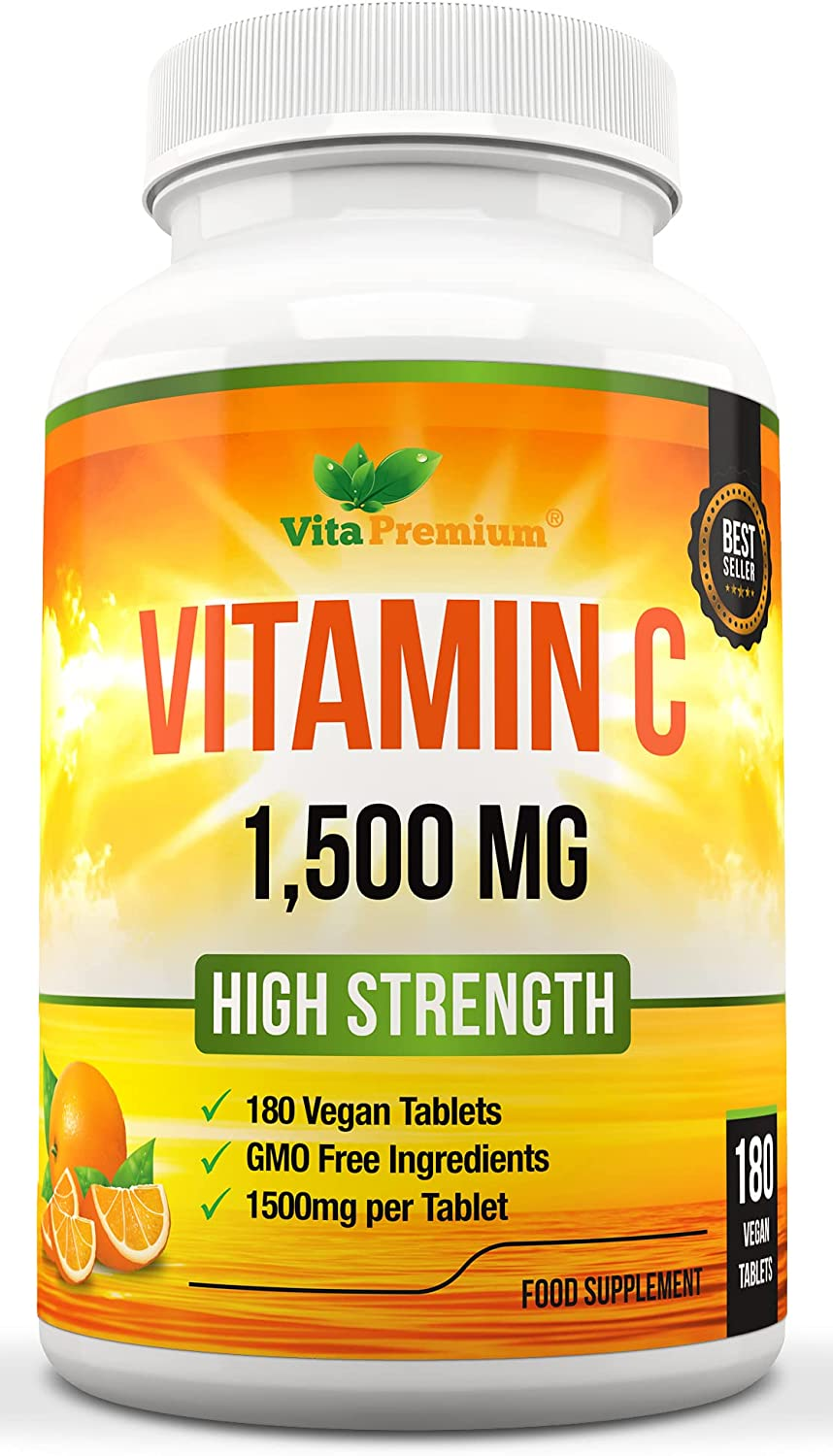 Vitamin C 1500mg per Tablet, High Strength 180 Vegan Tablets, Food