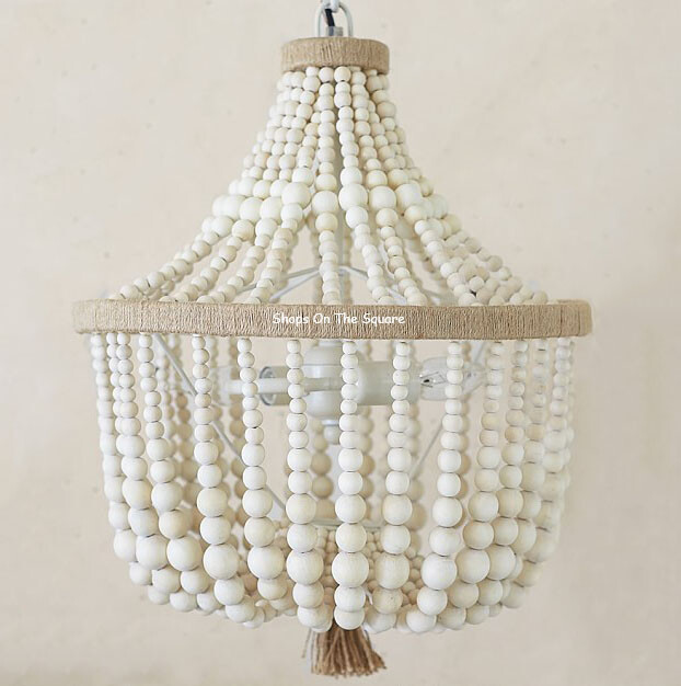 New Pottery Barn Kids Dahlia Wood Bead Pendant Chandelier Natural