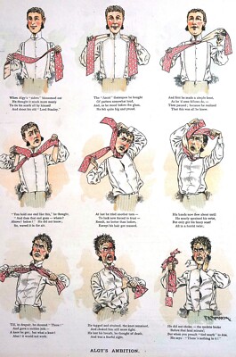 Victorian Men's Fashion Cartoon 1893 MAN UNABLE to TIE A SCARF Puck Print