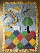 Vintage Cottage Craft Infant Blanket & Pillow Made in USA 1981 Gingham Farm Lamp