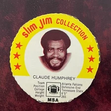 1978 MSA Slim Jim Discs Set CLAUDE HUMPHREY ATLANTA FALCONS - NR-MINT