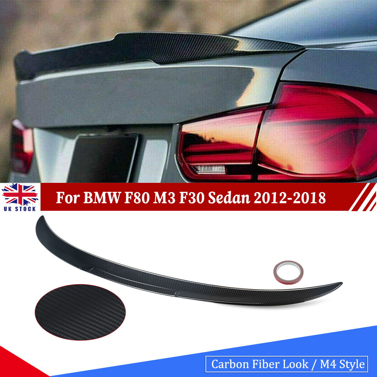 Rear Wing Boot Spoiler M4 Style For BMW 3 Series F30 F80 M3 Carbon Fiber Look UK