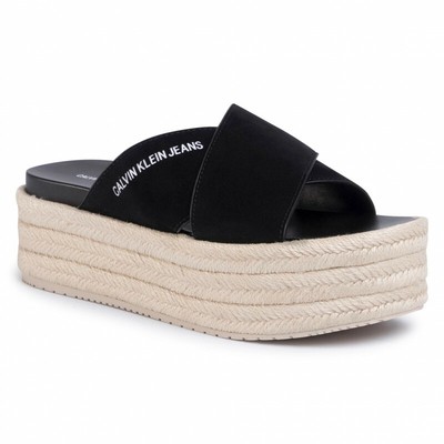WOMENS CALVIN KLEIN BLACK FERNANDA STRAPPY SUEDE WEDGE SANDAL UK 7 EU 40 US 9.5 | eBay