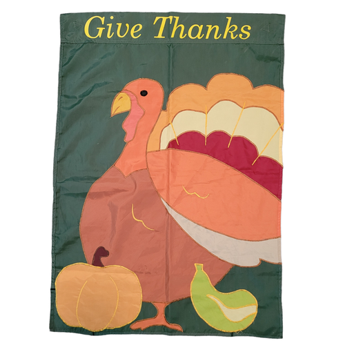 Thanksgiving Turkey Give Thanks Double Sided Nylon Flag House Banner 28” x 40”