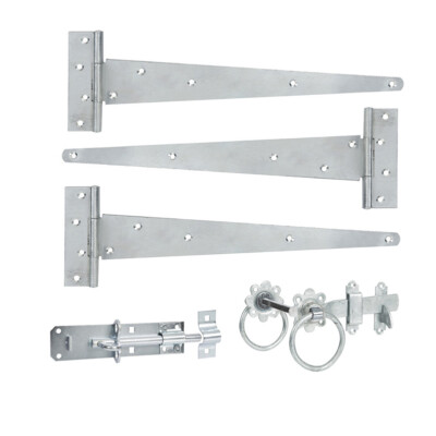 T-Stück Scharnier (3) 14'' 350 mm Ringriegel Brenton Bolzen Set Gartentor Beschlagsatz Zink