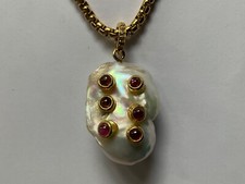 Baroque Pearl and Pink Garnet Pendant.