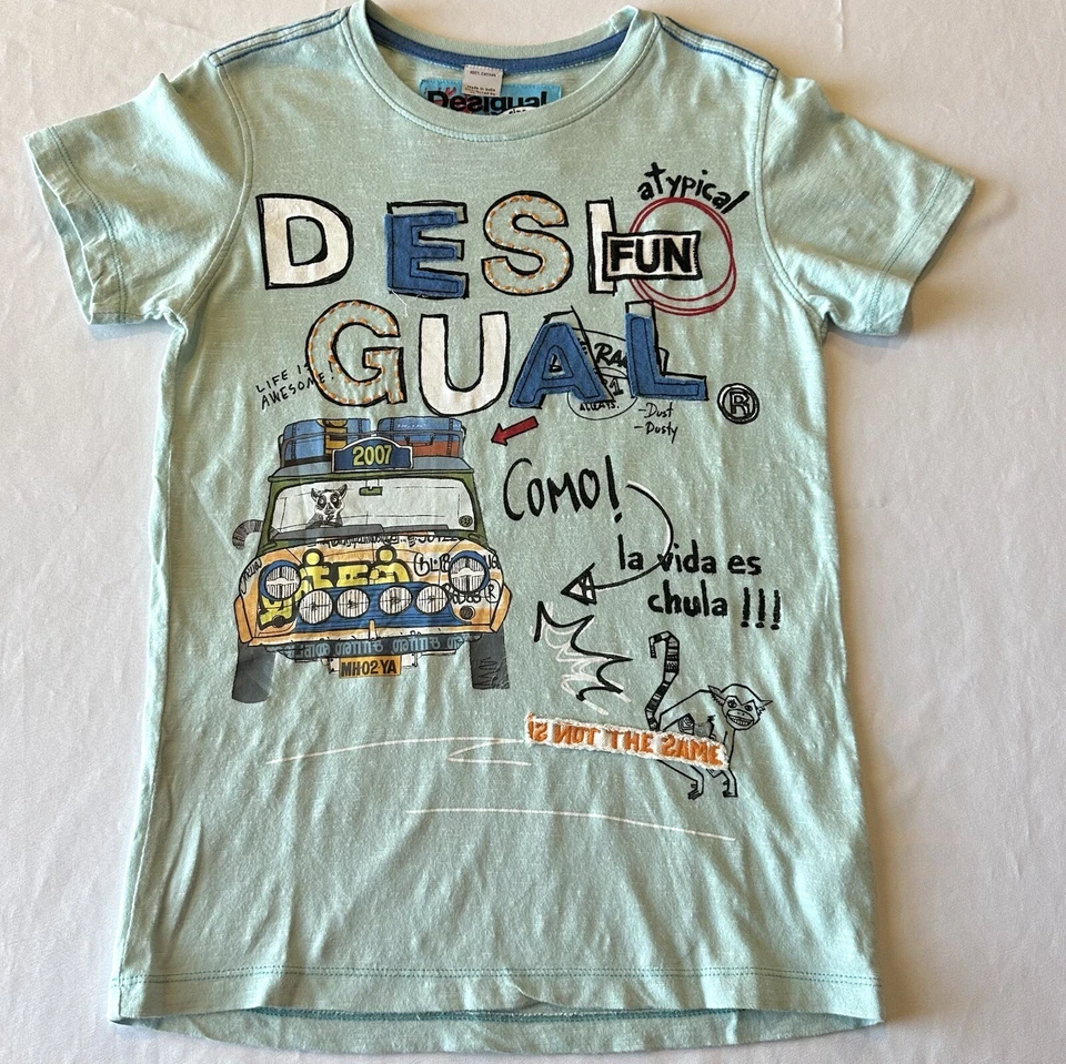 Camiseta Desigual Niños Azul Manga Corta Gráfico Coche Mono Talla 9-10 Foto 4 de 4
