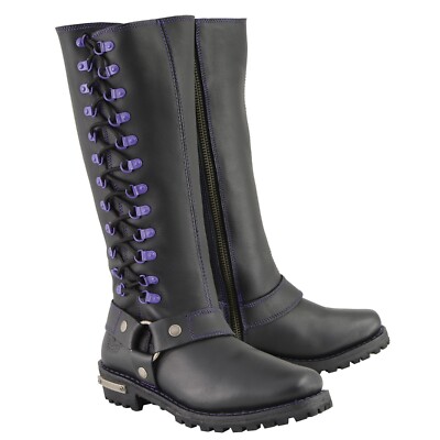 Milwaukee Leather MBL9366 Ladies ''PURPLE'' Laced Classic Motorcycle Harness Boot