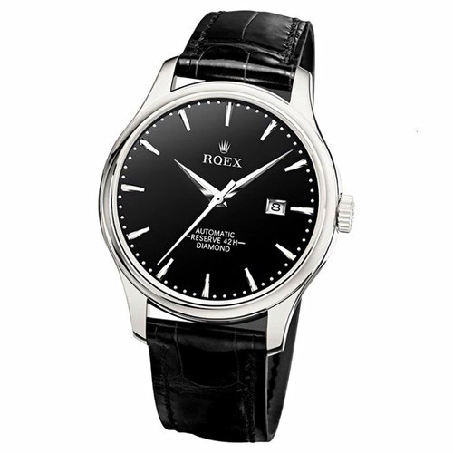 Men's Automatic Dress Watch, Date Indicator, Baton Dial, Leather Straph