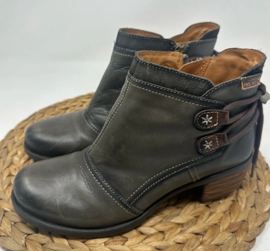 Pikolinos Le Mans Womens Size 8 Black Leather Designer Booties Ankle Boots