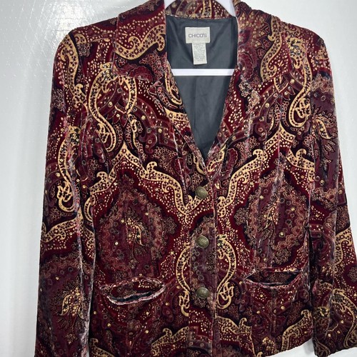 Chico's Blazer Burgunder Paisley Samt 122 - Bild 1 von 4