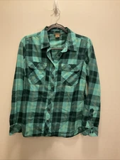 Women’s Duluth Trading Company Teal Plaid Flannel Shirt, Medium