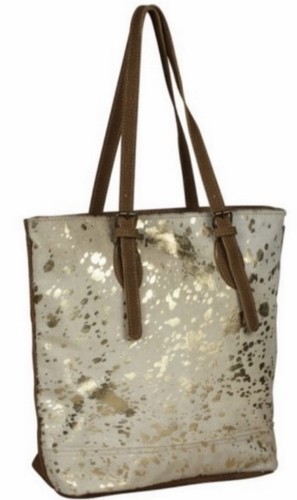 Myra Bag Large Cream Cow Hair/ Gold Flecks & Brown Leather Backside/CC. $250 New