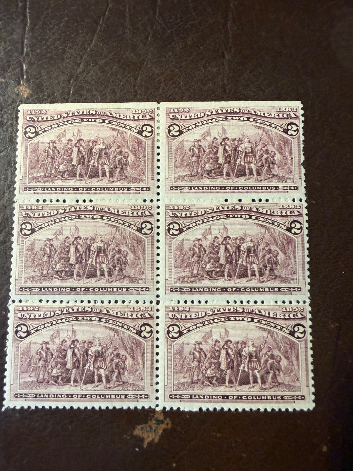 2 cent Columbus #231 block of 6 hinged, nice original gum