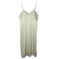 Vintage 80s Deena Nylon Lace Trim Night Lingerie Slip Dress White Womens 38
