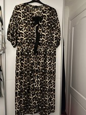 Ladies Leopard Print Maxi Dress With Tie Front