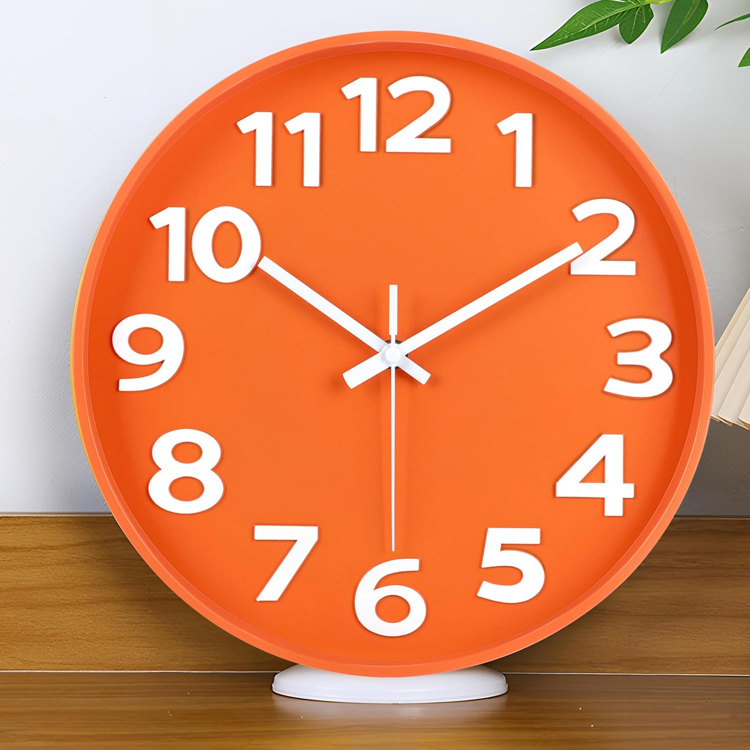 45Minst 12-Inch Modern Indoor Outdoor Wall Clock, Minimalist Orange Design