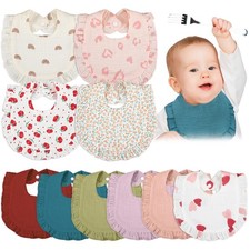 10 PCS Baby Muslin Bibs Pastel Colors Bandana Ruffle Soft Cotton Drool
