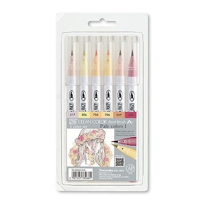 Kuretake Brush Pen ZIG Clean Color Real Brush 6color Pale Color Warm Color RB-60