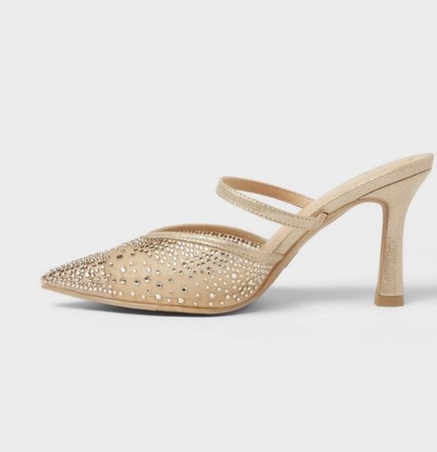 A New Day Damen-Pantoletten goldfarben Strass Riemchen spitz zulaufend Stilettoabsatz 7,5 - Bild 3 von 6