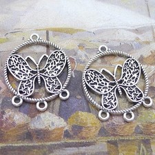 20PCS Antique Silver Tone Metal Butterfly 4 loops Connector Charm Pendant JHS557