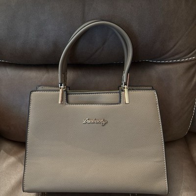 Dunelm Gray Solid Satchel Top Handle Bag Double Handles Gold Hardware Zip