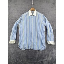 Turnbull Asser Dress Shirt Mens 16.5 Blue Striped Contrast Collar French Cuff