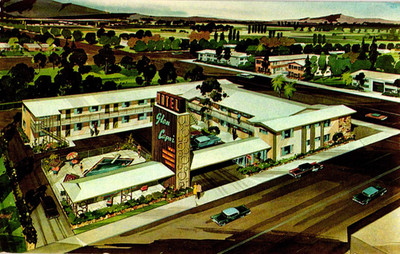 Glendale California Glen Capri Motel Pool Artist Rendering Aerial Postcard L2