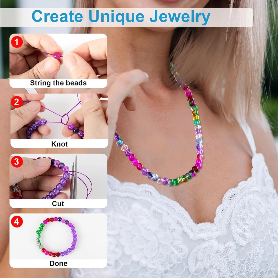 Kit para hacer pulseras de cuentas de vidrio craquelado de aproximadamente 1200 piezas de 6 mm, 24 colores surtidos Cra Foto 4 de 4