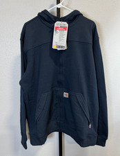 NWT Carhartt Flame Resistant Rain Defender Fleece Jacket Hoodie 1/4 Zip XL Navy