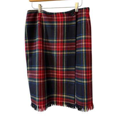 Vintage Rafaella Wool Wrap Skirt Red Tartan Plaid 
