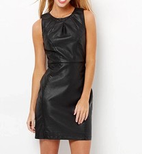 Women Leather Dress Genuine Lambskin Black Sexy Leather Dress