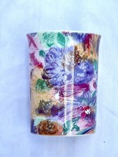 VTG 90s Croscill Bathroom Tumbler Cup Ceramic Abstract Floral Bathelle Colorful