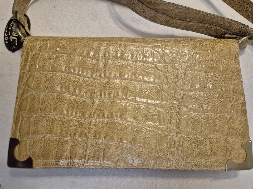 1970s CREAZIONI JENNY SHOULDER BAG CROC EMBOSSED LEATHER ITALIAN NEW WITH TAGS - Image 4 of 4