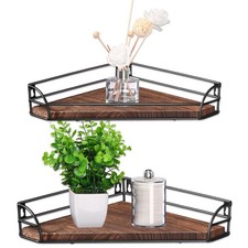 Corner Shelf Wall Mount, Wooden Corner Floating Shelves Set of 2, Bathroom Co...