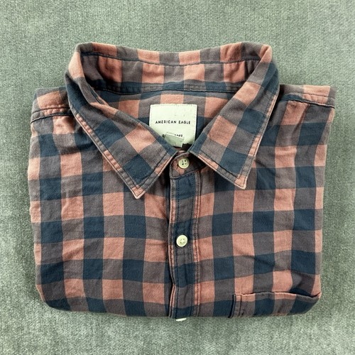 American Eagle superweiches Langarm Herren XXL rosa & blau kariert Knopfleiste - Bild 1 von 11