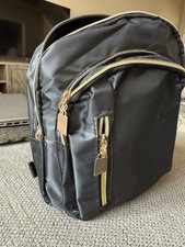 Small Black Nylon Backpack, Gold Zippers, Zip...